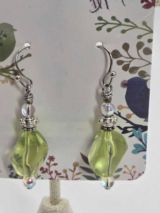 Handmade Jewelry - Light Green & Silver Beaded Earrings Handmade Item 66